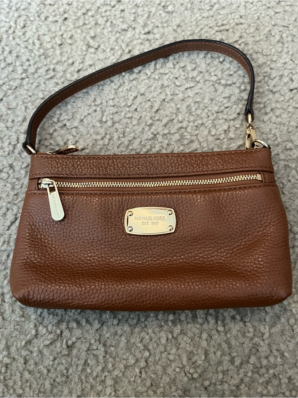 Michael Kors Chestnut Brown Pebbled Leather Wristlet